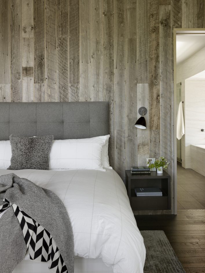 guest bedroom reclaimed wood statement wall